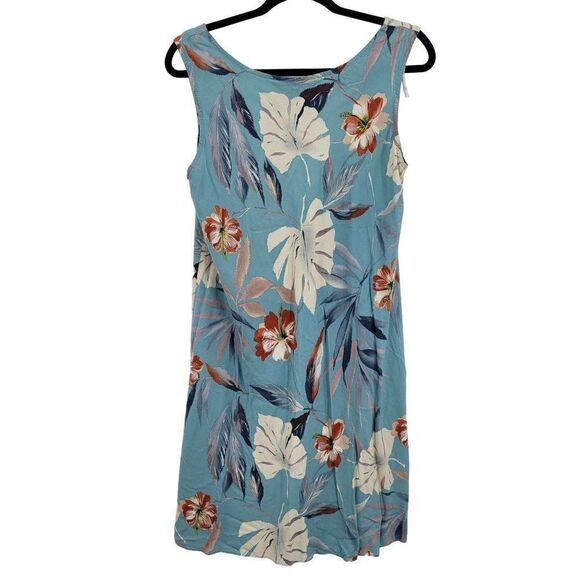 Vintage 80's Cooke Street Dress Hawaiian Sleeveless Shift Mini Palm Blue XL USA - Picture 5 of 13